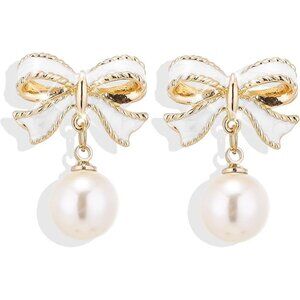 Gold Bow Earrings for Women, Long Tassel Chain Drop Earrings, Trendy Small Bow E